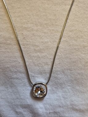 Minimalist Silver Tone Crystal Pendant Necklace Dainty Snake Chain Adjustable